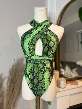 Green Snake Print Swimsuit